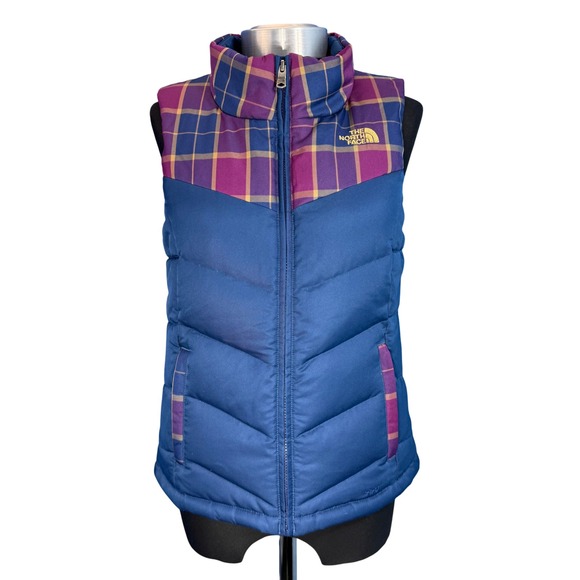 The North Face Jackets & Blazers - The North Face Women's Plaid‎ Puffer Vest Blue Purple Gold Padded Gilet Size XS